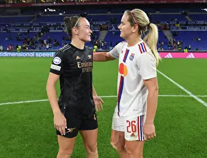 Olympic Lyonnais V Arsenal Women 2022-23 Prints: Champions Clash: Caitlin Foord and Lindsey Horan Face Off in Olympique Lyonnais vs