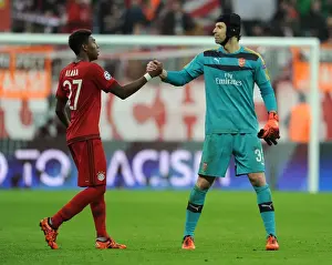 Champions Greeting: Petr Cech and David Alaba Exchange Handshakes during Bayern Munich vs Arsenal UCL Clash, 2015