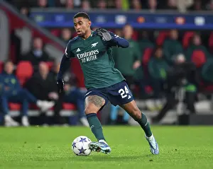 PSV Eindoven V Arsenal 2023-24 Prints: Champions League Group B: Arsenal's Reiss Nelson Faces Off Against PSV Eindhoven at Philips Stadion