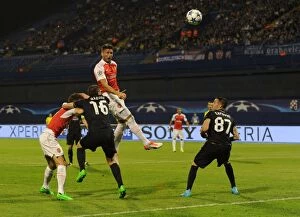 Dinamo Zagreb v Arsenal 2015-16 Collection: Champions League Showdown: Giroud's Header Thwarted by Eduardo