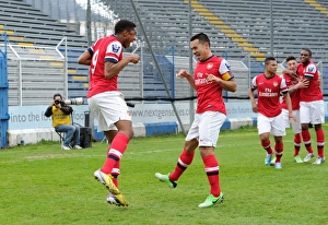 Youth Sports League Prints: Chuba Akpom and Nico Yennaris Celebrate Arsenal's Goal in NextGen Series Semi-Final against Chelsea
