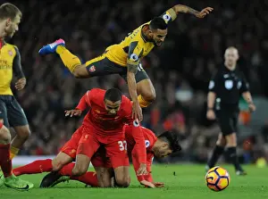 Liverpool V Arsenal 2016-17 Prints: Clash at Anfield: Liverpool vs. Arsenal - Theo Walcott vs. Joel Matip and Emre Can
