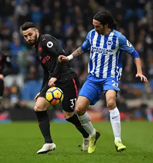 Brighton And Hove Albion V Arsenal 2017-18 Prints: Clash at the Coast: A Premier League Showdown - Kolasinac vs. Schelotto