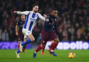 Brighton And Hove Albion V Arsenal 2018-19 Prints: Clash at the Community Stadium: Lacazette vs