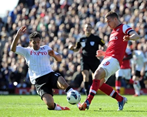 Fulham V Arsenal 2012-13 Prints: Clash at Craven Cottage: Lukas Podolski vs. Kieran Richardson