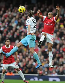 Arsenal V West Ham United 2010-11 Prints: Clash at Emirates: Arsenal's Gael Clichy Shuts Down Valon Behrami's West Ham