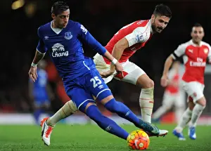 Arsenal V Everton 2015/16 Prints: Clash at Emirates: Giroud vs. Funes Mori - A Football Battle