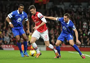 Arsenal V Everton 2013-14 Prints: Clash at Emirates: Giroud vs. Jagielka & Distin (Arsenal v Everton, 2013-14)