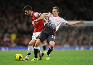 Arsenal V Liverpool 2013-14 Prints: Clash at the Emirates: Giroud vs. Leiva - Arsenal vs. Liverpool, Premier League 2013
