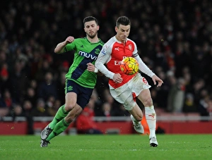 Arsenal V Southampton 2015-16 Prints: Clash at Emirates: Koscielny vs