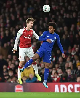 Arsenal V Chelsea - Carabao Cup 2017-18 Prints: Clash at the Emirates: Monreal vs. Willian in Carabao Cup Semi-Final Showdown
