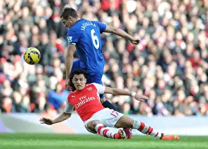 Arsenal Everton 2014-15 Prints: Clash at Emirates: Sanchez vs Jagielka - Arsenal vs Everton, Premier League 2014-15