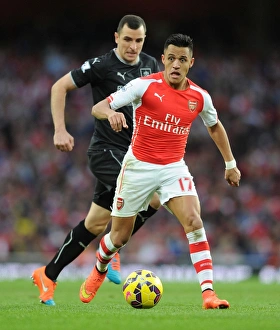 Arsenal V Burnley 2014/15 Prints: Clash at Emirates: Sanchez vs Marney, Arsenal vs Burnley, Premier League 2014/15