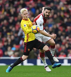 Arsenal V Watford 2017-18 Prints: Clash at Emirates: Sead Kolasinac vs. Will Hughes, Arsenal vs. Watford, Premier League