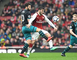Arsenal V Southampton 2017-18 Prints: Clash at the Emirates: Sead Kolasinac vs. Charlie Austin