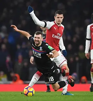 Arsenal V Crystal Palace 2017-18 Prints: Clash at Emirates: Xhaka vs McArthur in Arsenal's Battle Against Crystal Palace