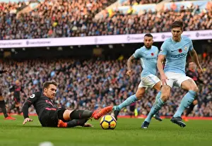 Manchester City V Arsenal 2017-18 Prints: Clash at the Etihad: Ramsey vs