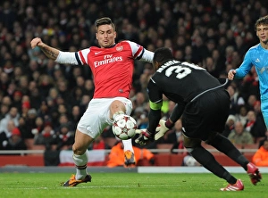 Arsenal V Marseille 2013-14 Prints: Clash of Goalkeepers: Olivier Giroud vs