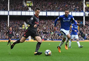 Everton V Arsenal 2017-18 Prints: Clash at Goodison Park: Koscielny Faces Off Against Sigurdsson