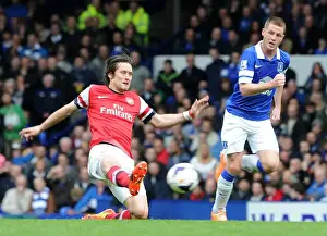 Everton Prints: Clash at Goodison Park: Rosicky vs McCarthy in Premier League Battle