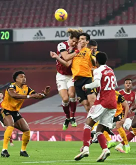 Clash of Heads: David Luiz vs. Raul Jimenez - Arsenal vs. Wolverhampton Wanderers, Empty Emirates Stadium, Premier League 2020-21