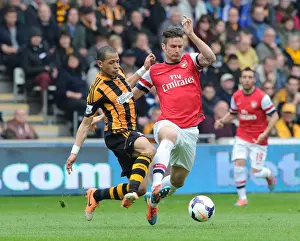 Hull City V Arsenal 2013/14 Prints: Clash at KC Stadium: Giroud vs. Rosenior in Hull City vs. Arsenal Premier League Showdown