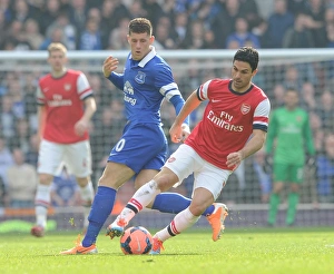 Arsenal V Everton - FA Cup 2014 Prints: Clash of Midfield Maestros: Arteta vs. Barkley in FA Cup Quarter-Final Showdown