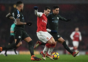 Arsenal V Manchester City 2017-18 Prints: Clash of Midfield Talents: Mkhitaryan vs. Gundogan - Arsenal vs. Manchester City