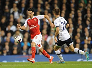 Tottenham Hotspur V Arsenal Capital One Cup 2015/16 Prints: Clash of Midfield Titans: Arteta vs. Carroll in the Capital One Cup