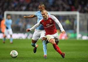Arsenal V Manchester City - Carabao Cup Final 2018 Prints: Clash of Midfield Titans: Jack Wilshere vs Fernandinho - Arsenal vs Manchester City Carabao Cup Final