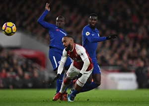 Arsenal V Chelsea 2017-18 Prints: Clash of Midfield Titans: Lacazette vs. Kante & Bakayoko (Arsenal v Chelsea)