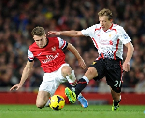Arsenal V Liverpool 2013-14 Prints: Clash of Midfield Titans: Ramsey vs. Lucas (Arsenal vs. Liverpool, 2013-14)
