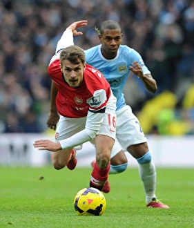 Manchester City V Arsenal 2013-14 Prints: Clash of the Midfield Titans: Ramsey vs Fernandinho