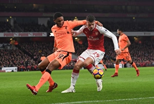 Arsenal V Liverpool 2017-18 Prints: Clash of Midfield Titans: Xhaka vs. Gomez - Arsenal vs. Liverpool Showdown (2017-18)