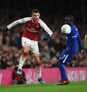 Arsenal V Chelsea - Carabao Cup 2017-18 Prints: Clash of Midfield Titans: Xhaka vs. Kante - Arsenal v Chelsea Carabao Cup Semi-Final