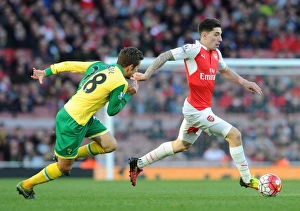 Arsenal V Norwich City 2015-16 Prints: Clash of Midfielders: Hector Bellerin vs