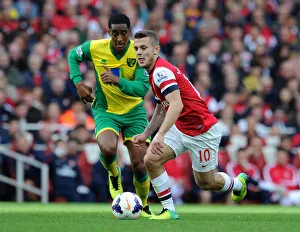 Arsenal V Norwich City 2013-14 Prints: Clash of Midfielders: Jack Wilshere vs. Leroy Fer (Arsenal v Norwich City, 2013-14)