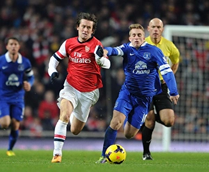 Arsenal V Everton 2013-14 Prints: Clash of Midfielders: Rosicky vs. Delofeu in Arsenal vs. Everton Premier League Showdown