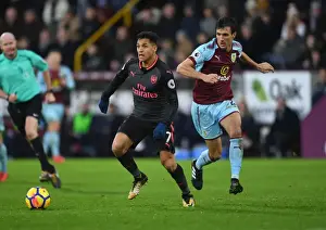 Burnley V Arsenal 2017-18 Prints: Clash of Midfielders: Sanchez vs. Cork in Burnley v Arsenal, Premier League 2017-18