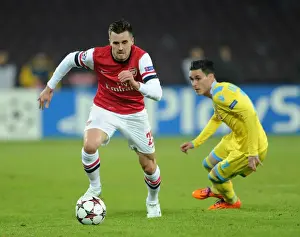 Napoli V Arsenal 2013-14 Prints: Clash in Naples: Jenkinson Outruns Callejon in Champions League Showdown