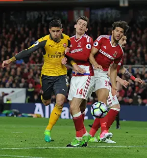 Middlesbrough V Arsenal 2016-17 Prints: Clash at Riverside: Gabriel Faces Off Against Forshaw and de Roon (Middlesbrough vs Arsenal)