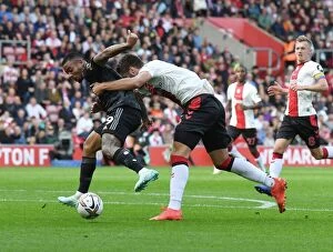 Southampton v Arsenal 2022-23 Collection: Clash at St. Mary's: Arsenal's Gabriel Jesus Faces Off Against Southampton's Duje Caleta-Car