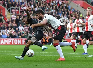 Southampton V Arsenal 2022-23 Prints: Clash at St. Mary's: Gabriel Jesus Tangles with Caleta-Car in Southampton vs Arsenal Premier League Showdown