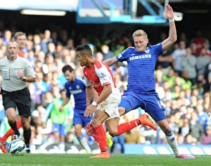 Chelsea V Arsenal 2014-15 Prints: Clash at Stamford Bridge: Alexis Sanchez Fouls by Schurrle in Chelsea vs Arsenal Premier League Match (2014-15)
