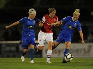 Images Dated 30th August 2012: Clash of Stars: Ellen White vs. Jess Fishlock and Alex Windell in Arsenal Ladies vs