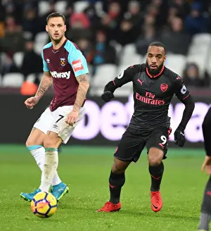 West Ham United V Arsenal 2017-18 Prints: Clash of Strikers: Lacazette vs Arnautovic - West Ham United vs Arsenal