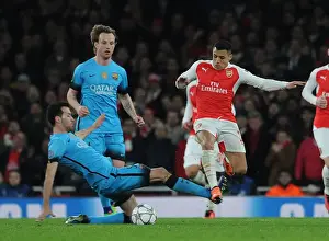 Arsenal V Barcelona 2015/16 Prints: Clash of Titans: Alexis Sanchez Outwits Sergio Busquets in the Champions League Showdown