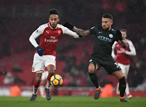 Arsenal V Manchester City 2017-18 Prints: Clash of Titans: Aubameyang vs. Otamendi - Arsenal vs. Manchester City Showdown (2017-18)