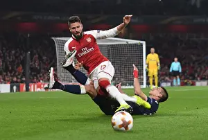 Arsenal V Red Star Belgrade 2017-18 Prints: Clash of Titans: Giroud vs Savic - Arsenal vs Red Star Belgrade, UEFA Europa League