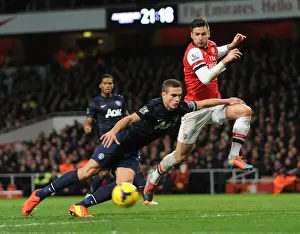 Arsenal V Manchester United 2013-14 Prints: Clash of Titans: Giroud vs. Vidic - A Battle for Supremacy: Arsenal vs